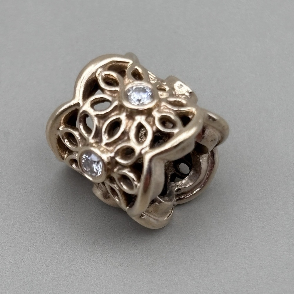 Pandora Golden Radiance Freesia 14K Gold Diamond Charm Retired - Picture 2 of 8